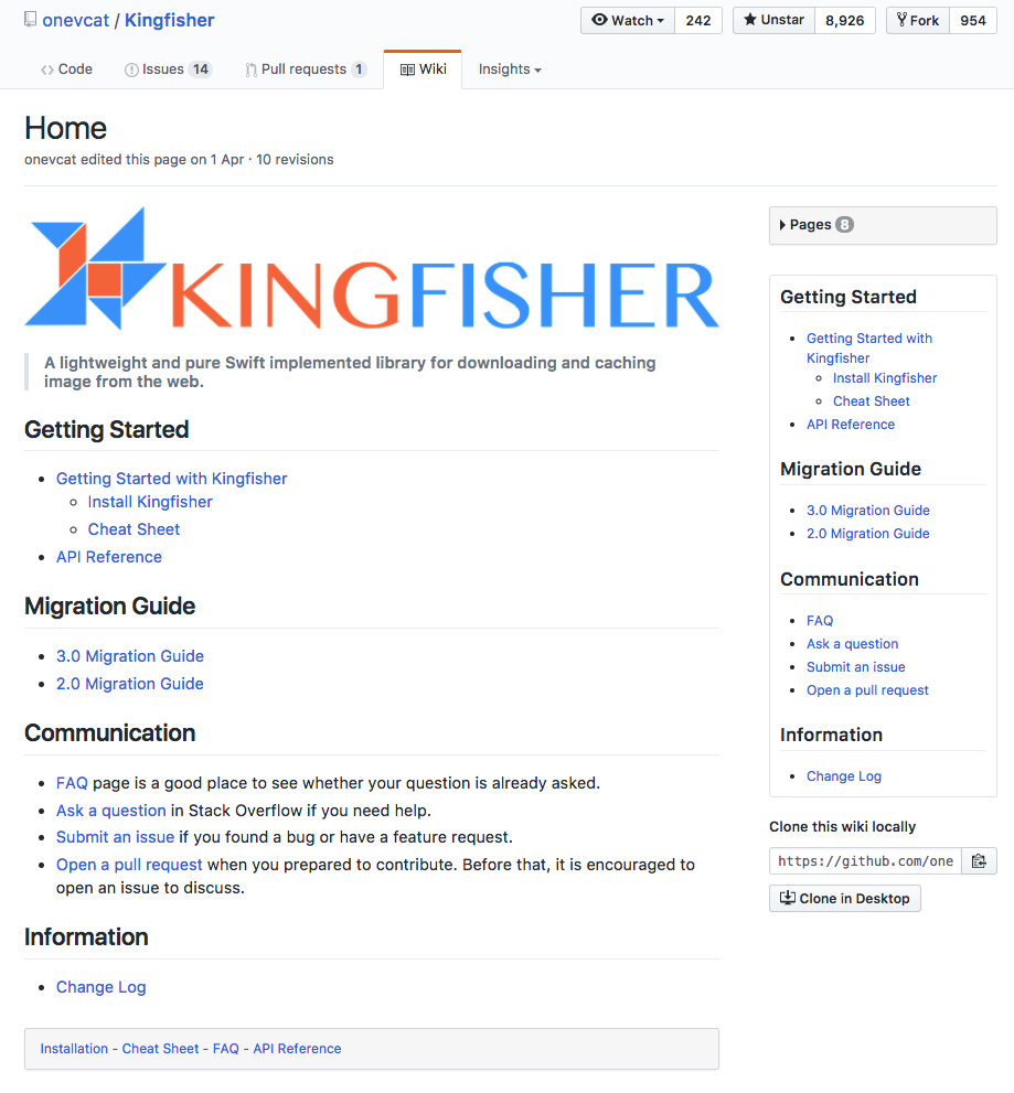 Kingfisher 的 Wiki 页面
